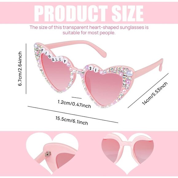 21st Birthday Sunglasses Pink Heart Crystals Decor Accessories for Women main image 6